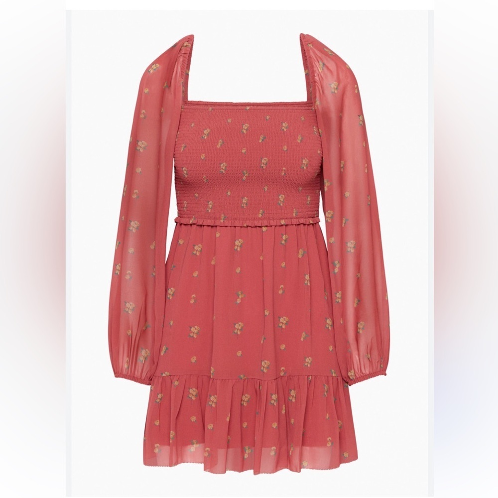 Wilfred Aritzia Womens Boho Cottagecore Wistful Red Floral Mini Dress Size Small - Picture 2 of 11